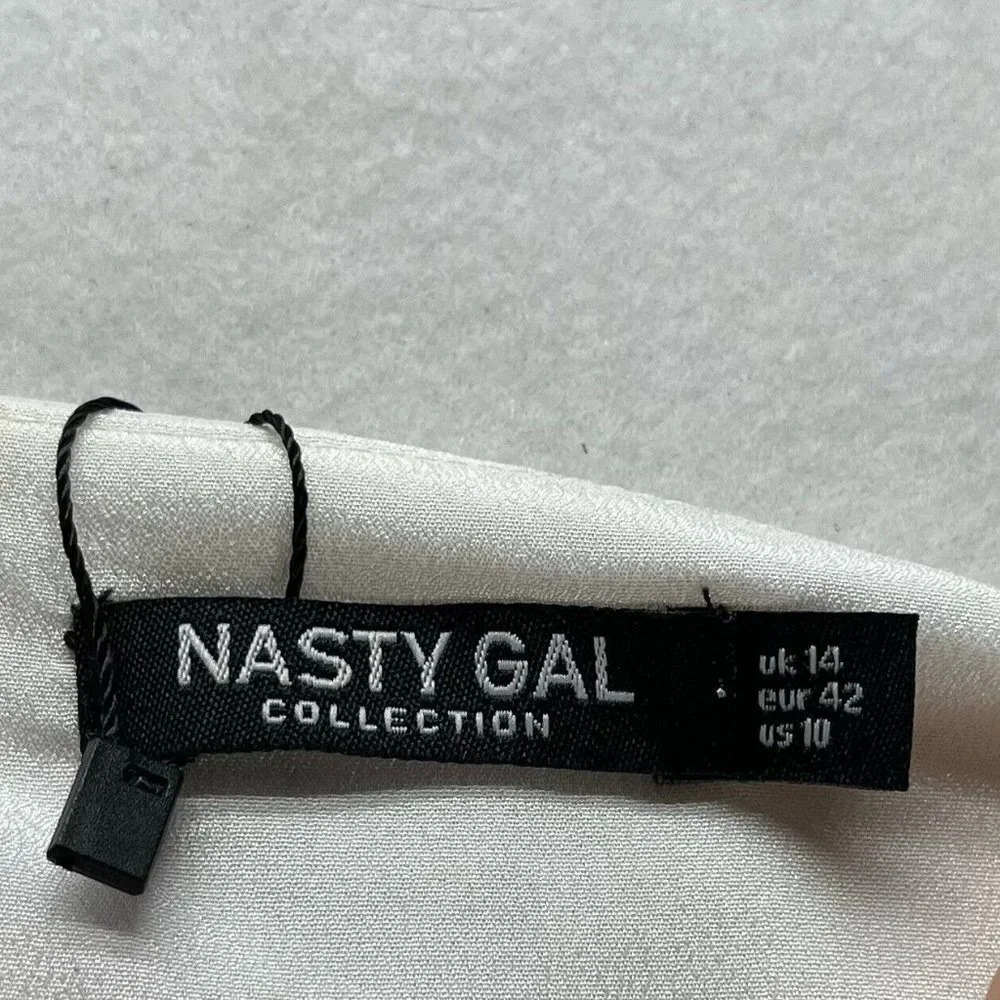 Nasty Gal Slip Dress Size 10 Woven Button Down Broiderie Panel Side Slit White - Picture 10 of 15